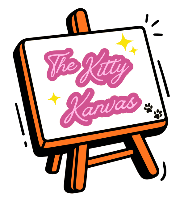 The Kitty Kanvas logo: an easel with the name in pink script